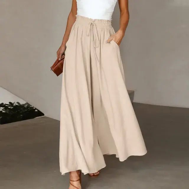 Women's Pants Solid Color Elastic High Waist Wide Leg Trousers - SensorySoft