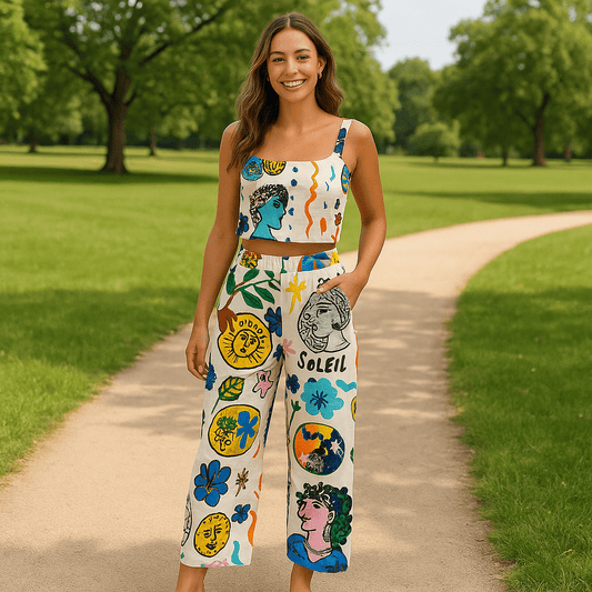 Women's Sleeveless Vest and Wide - Leg Pants Set - SensorySoft