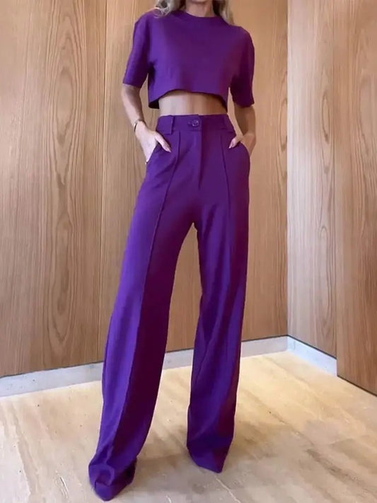 Women's Solid Top Loose Pants with Pockets Two Piece Set - SensorySoftShop