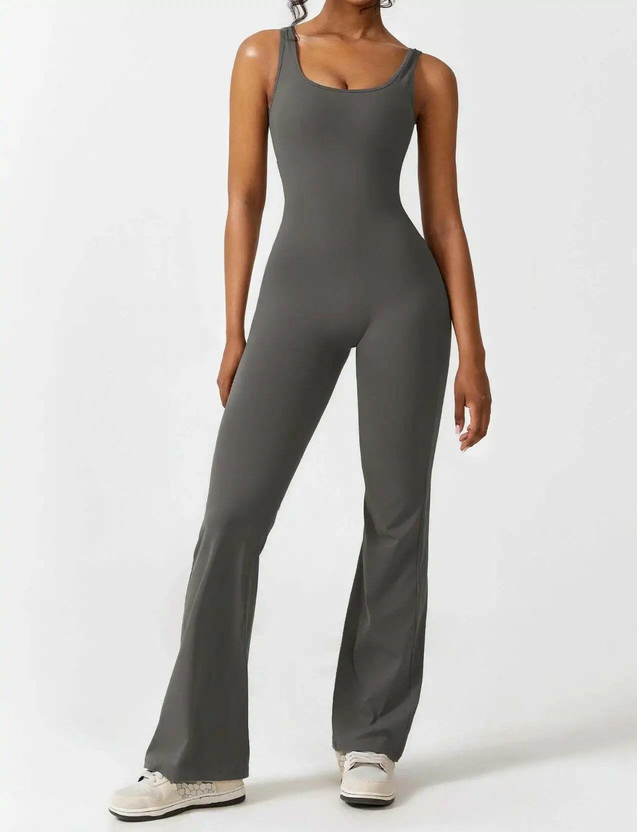 Women's Sports Style Hollow Back Bodysuit Yoga Jumpsuit with Chest Pad - SensorySoft