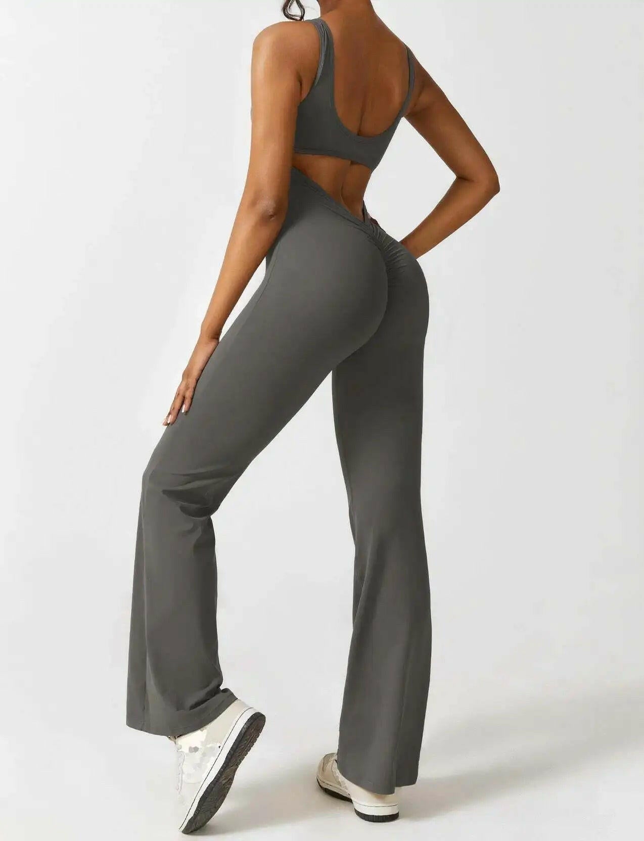 Women's Sports Style Hollow Back Bodysuit Yoga Jumpsuit with Chest Pad - SensorySoft