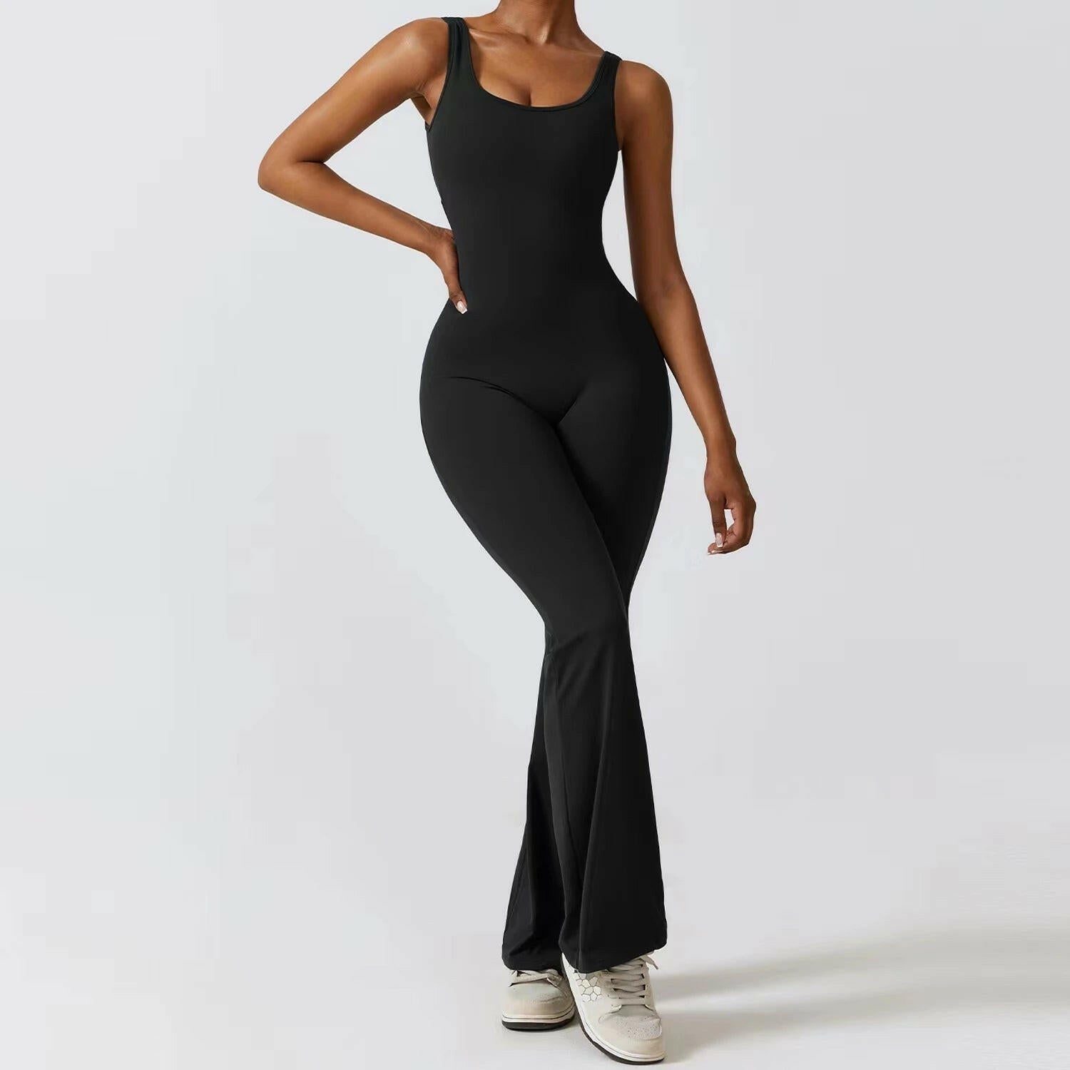 Women's Sports Style Hollow Back Bodysuit Yoga Jumpsuit with Chest Pad - SensorySoft