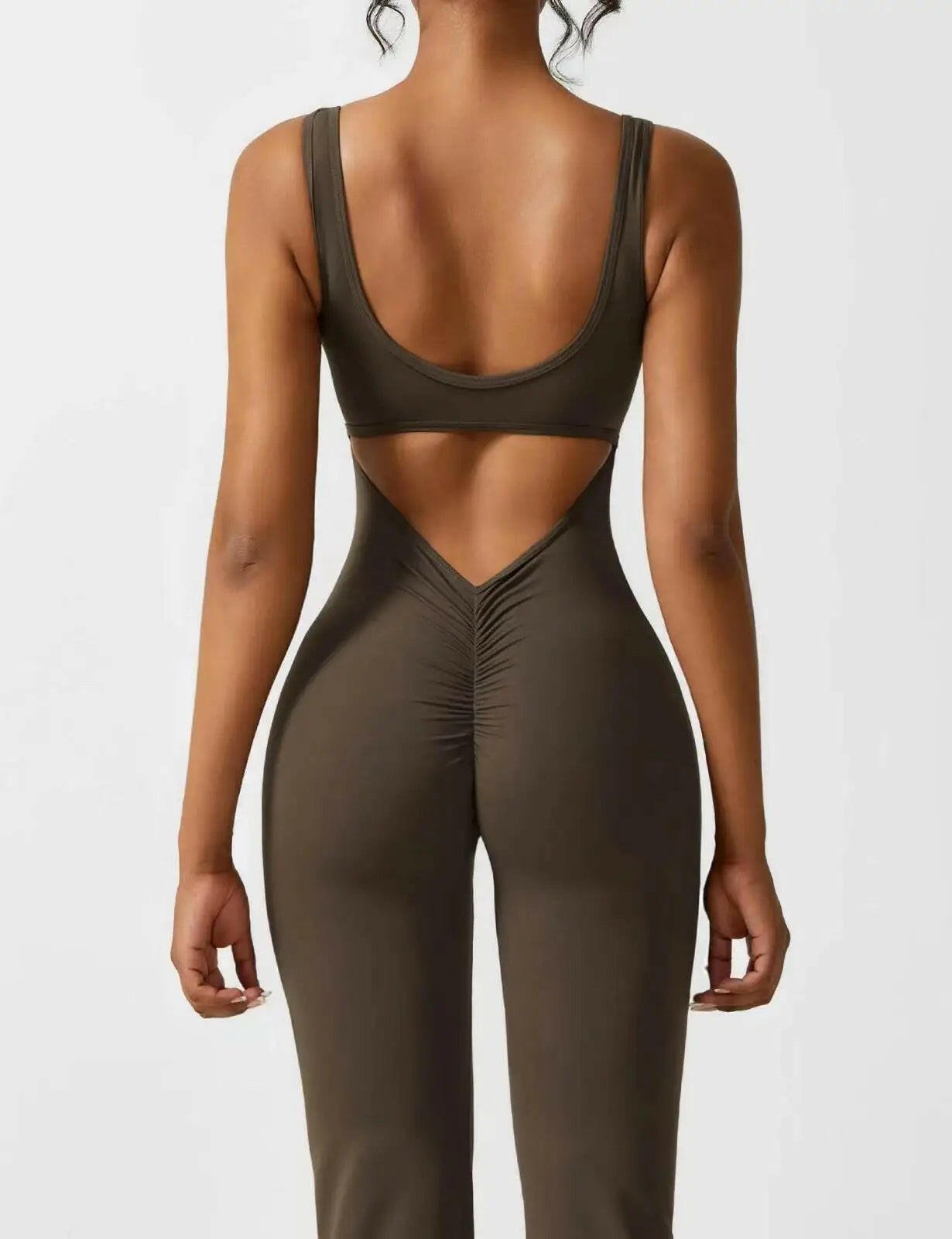 Women's Sports Style Hollow Back Bodysuit Yoga Jumpsuit with Chest Pad - SensorySoft