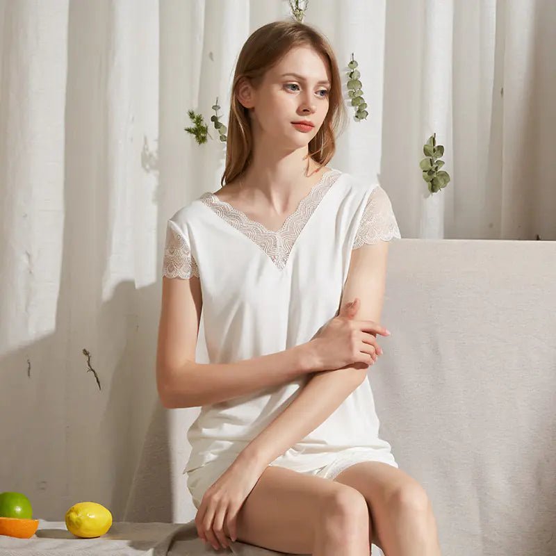Women's Summer Autumn Modal Cotton Lace Pajama Set - SensorySoft