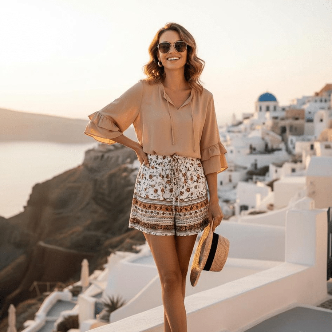 Women's Viscose Print Shorts with Elastic Waist Drawstring - SensorySoftShop