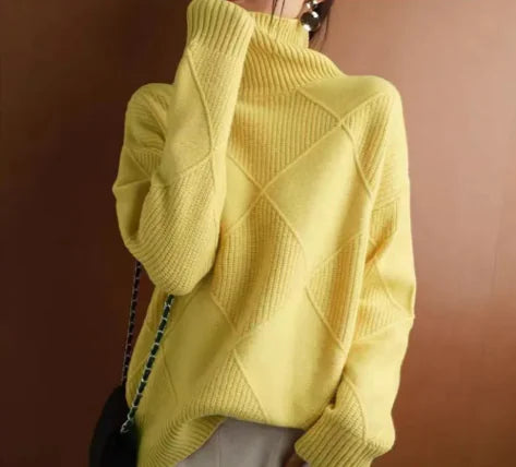 Women's Turtleneck Rhombus Sweater