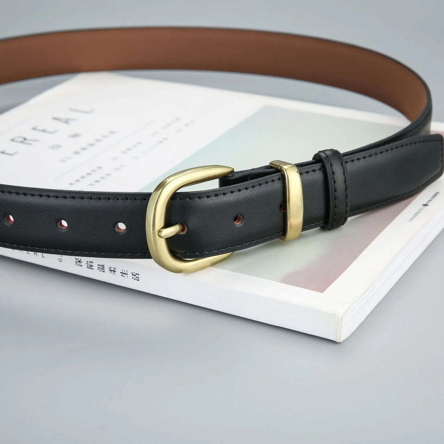 Ladies' Vintage Black Leather Belt for Jeans and Skirts