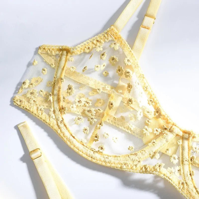 Yellow Floral Mesh Patchwork Underwear Set - SensorySoftShop