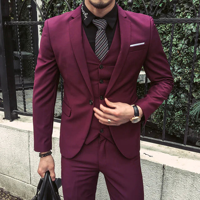 Casual Suit for Business and Wedding Attire in Rich Wine Red