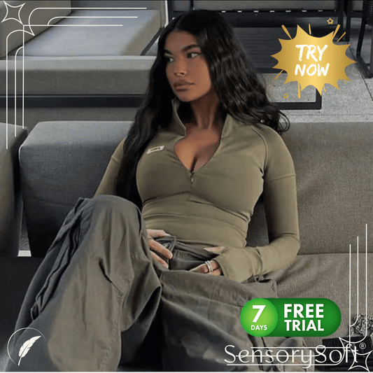 Zip T-Shirt Women's Long Sleeve Crop Tops - SensorySoft