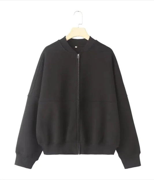 Zipper Bomber Jacket Coat Sweater Loose High Waist Flannel Pants - SensorySoft