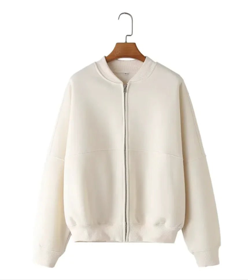 Zipper Bomber Jacket Coat Sweater Loose High Waist Flannel Pants - SensorySoft